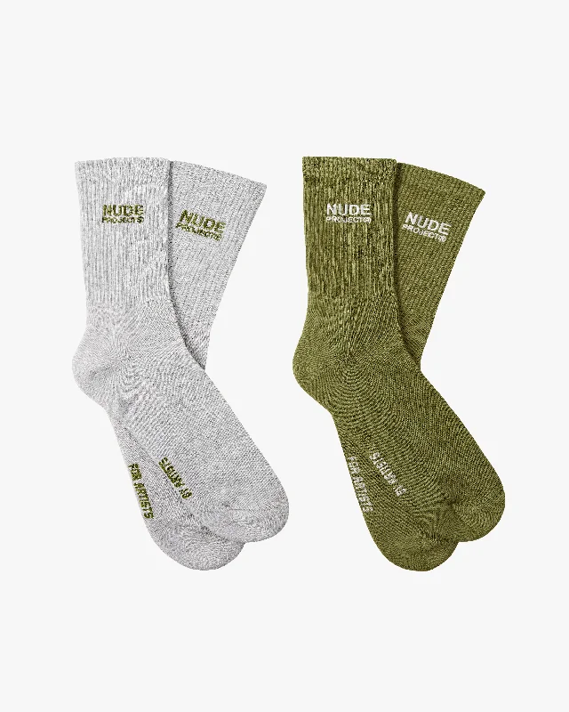 2 PACK LOGO SOCKS GREY/GREEN