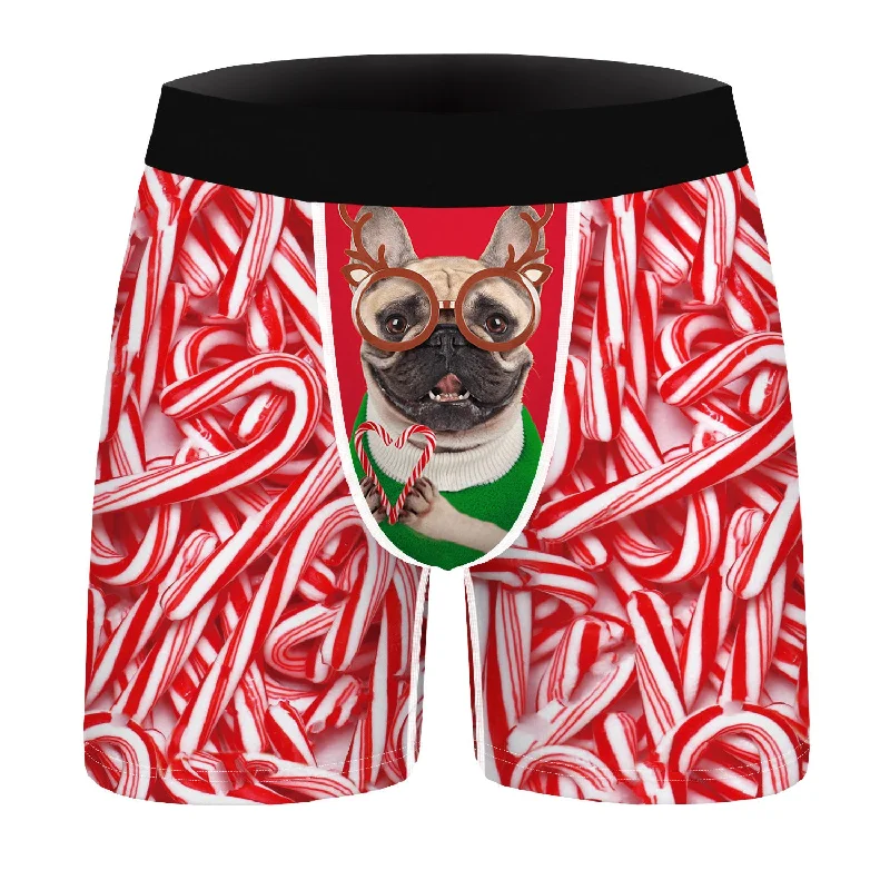 Cross-Border Hot Sale Christmas Sloth 3D Digital Printing Men's Comfortable Underwear in Stock Direct Selling Breathable Polyester Boxers