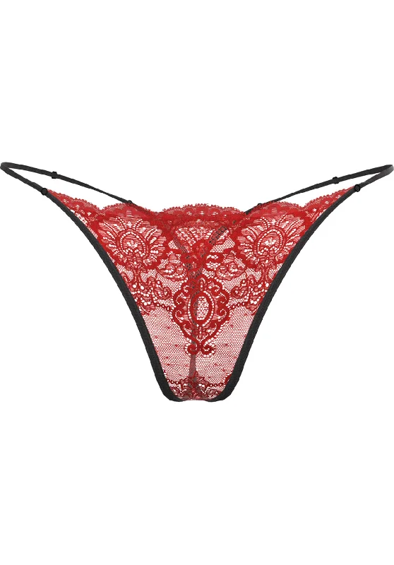 ""Hera"" - Red Lace Thong / Adjustable Waist