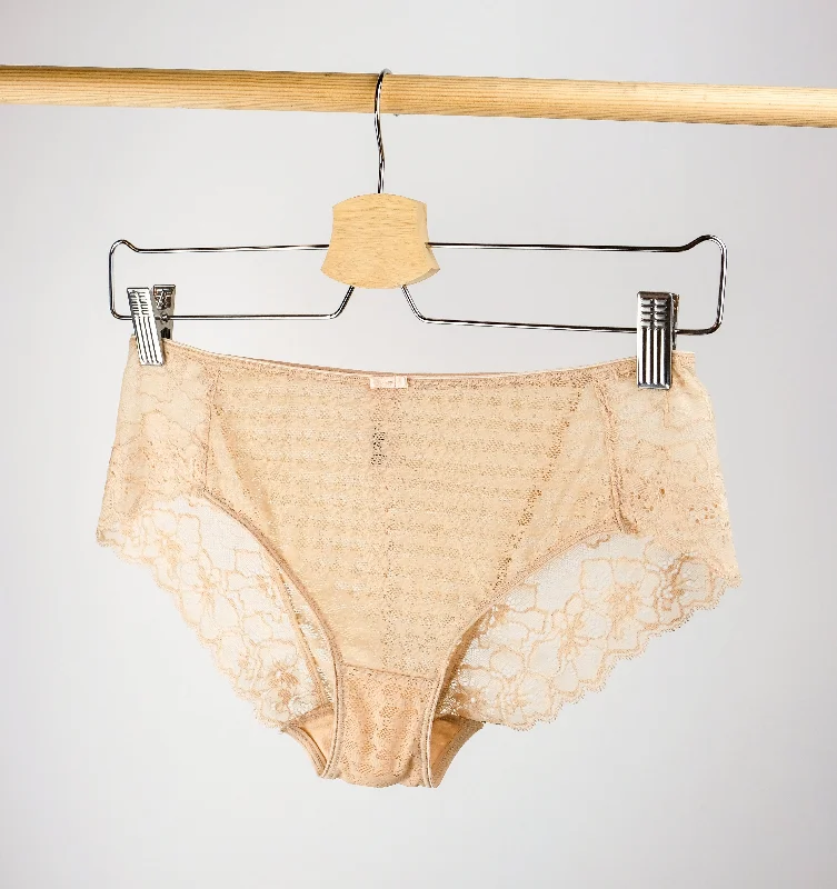 Houndstooth & floral lace french knicker [Beige]