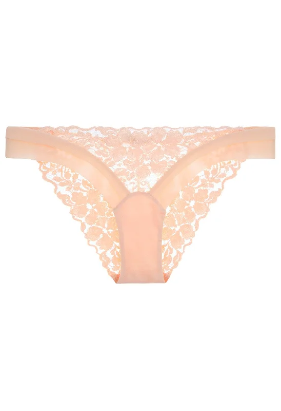 Peach Low-rise Briefs in Leavers Lace and Silk Georgette