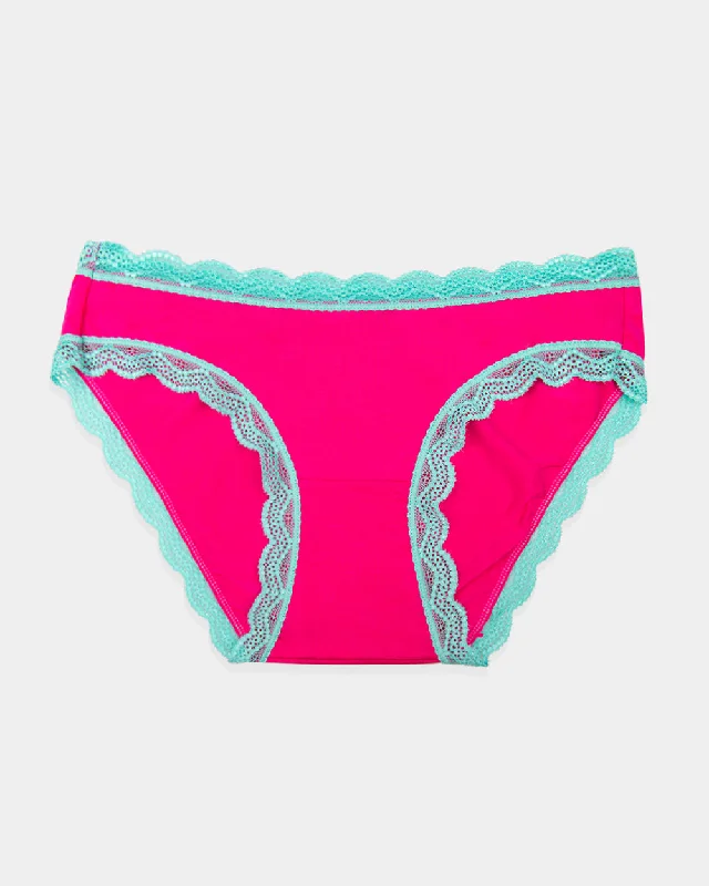 Stripe & Stare Original Knicker in Raspberry with Neon Mint Lace