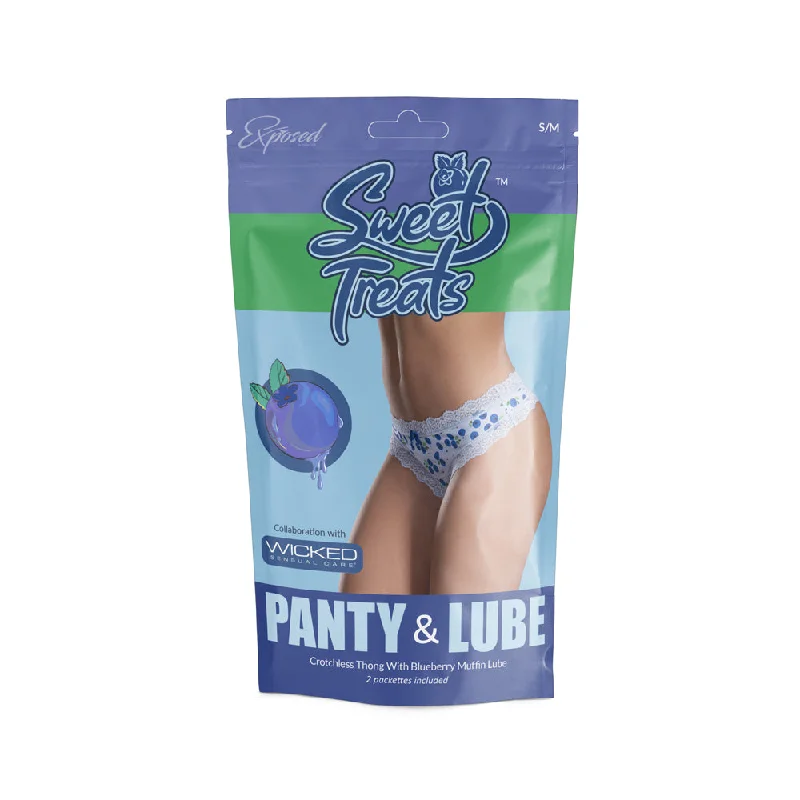 Sweet Treats Crotchless Thong W/ Lube Blueberry L/X