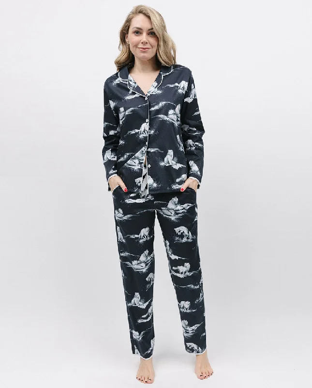 Atlas Womens Black Arctic Fox Print Pyjama Bottoms