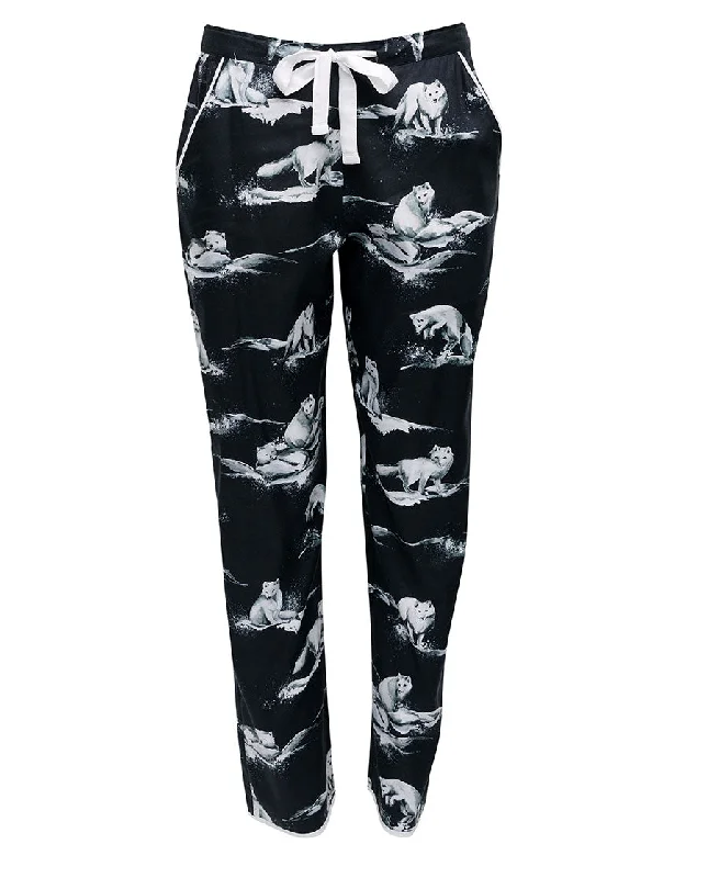 Atlas Womens Black Arctic Fox Print Pyjama Bottoms