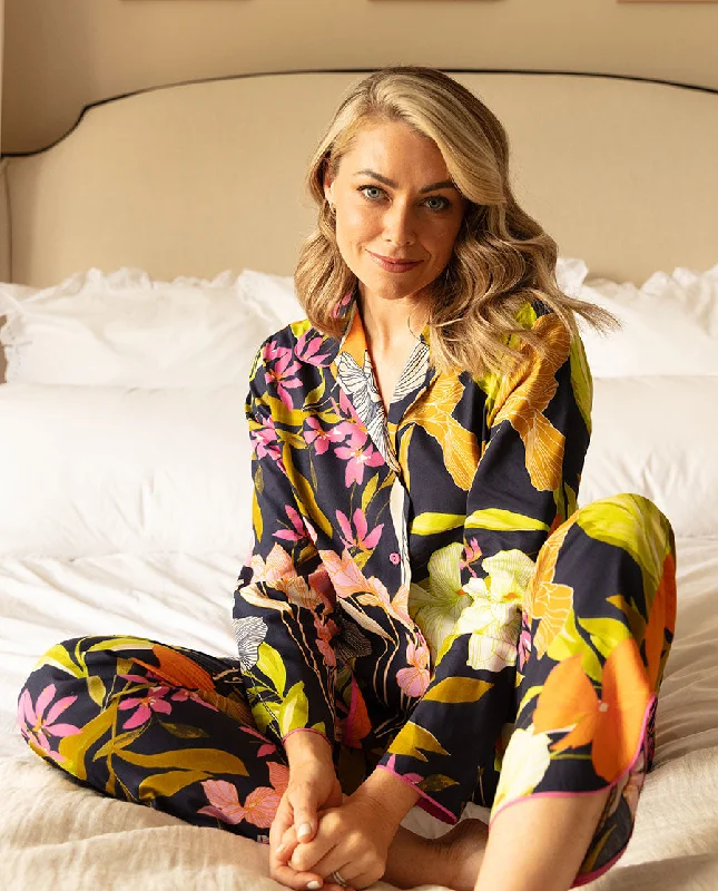 Avery Navy Floral Print Pyjama Bottoms