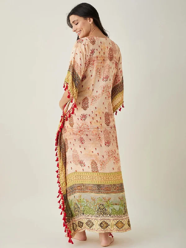 Beige Ornate Paisley Nursing  Kaftan