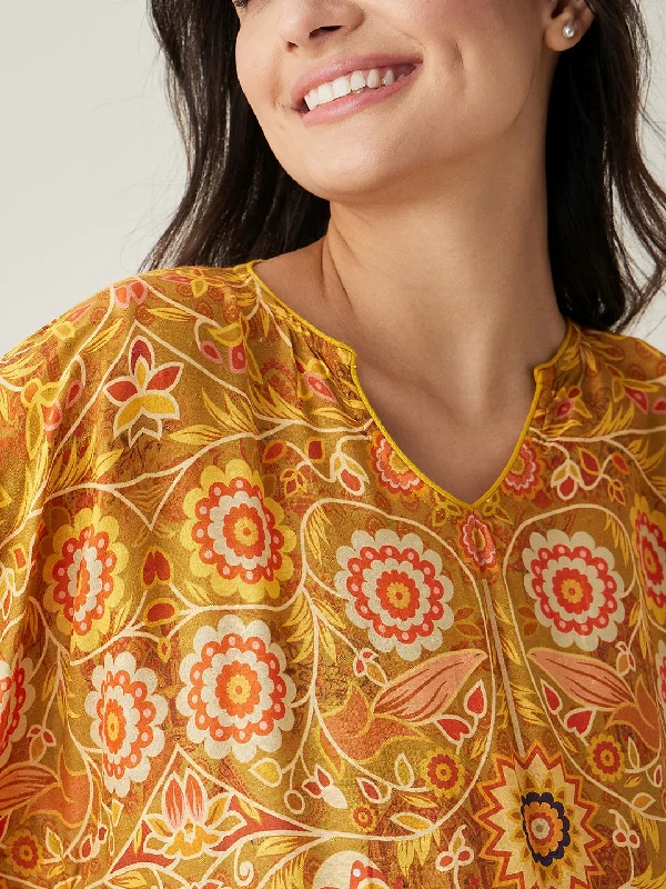 Mustard Intricate Floral Printed  Maternity Kaftan