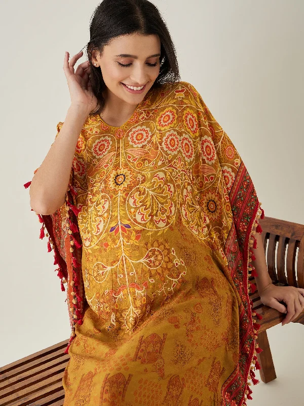 Mustard Intricate Floral Printed  Maternity Kaftan