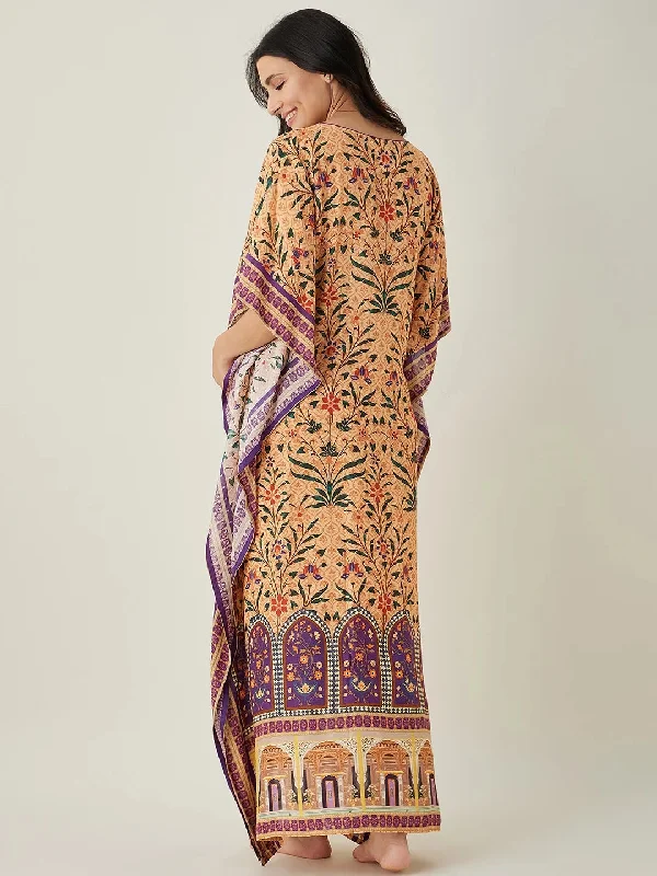 Beige Royal Floral Garden Nursing Kaftan