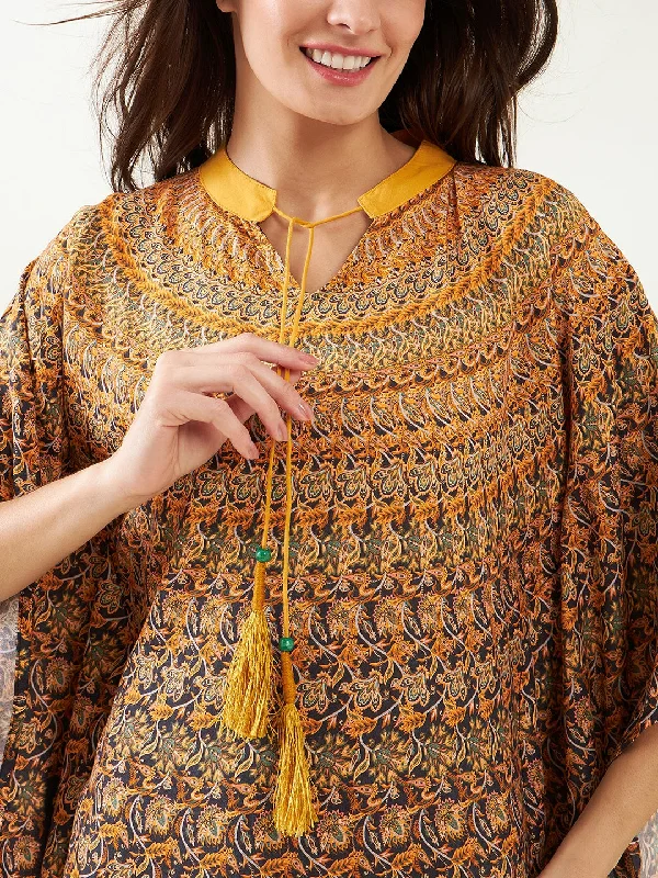 Black and Mustard Floral Strokes Kaftan