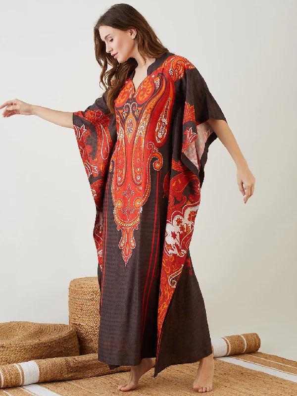 Black Bleached Effect Paisley Printed Kaftan