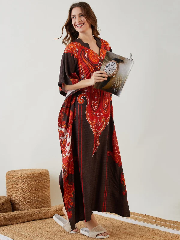 Black Bleached Effect Paisley Printed Kaftan