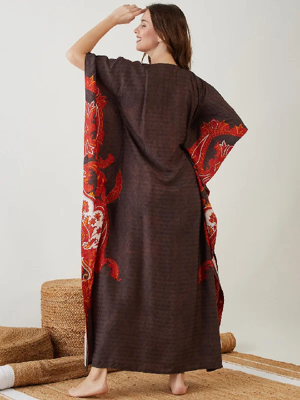 Black Bleached Effect Paisley Printed Kaftan