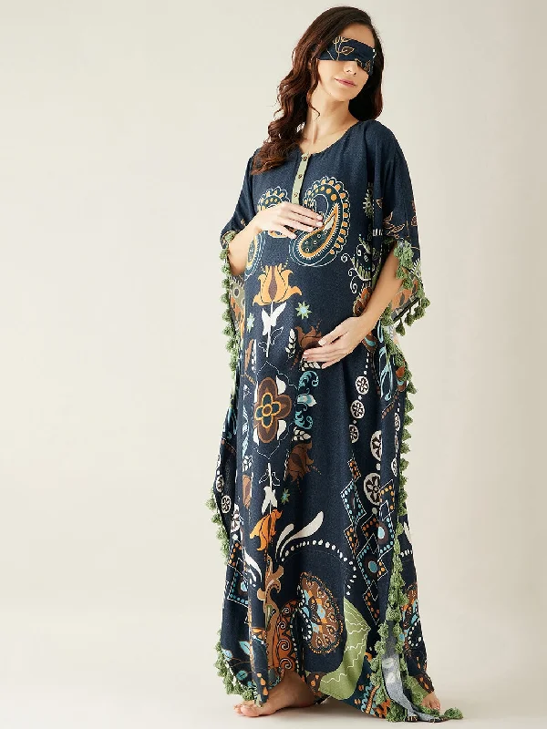 Black Digital Printed Night Wear Maternity Kaftan