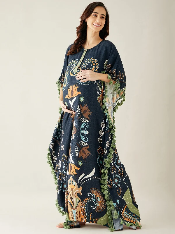 Black Digital Printed Night Wear Maternity Kaftan