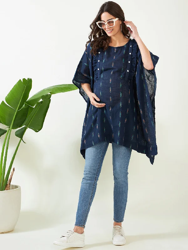 Blue Handloom Cotton Maternity Kaftan