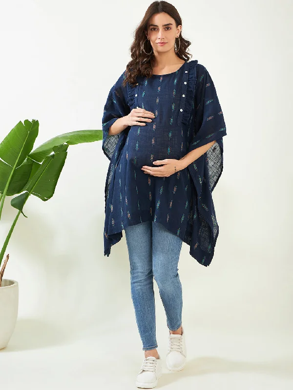 Blue Handloom Cotton Maternity Kaftan