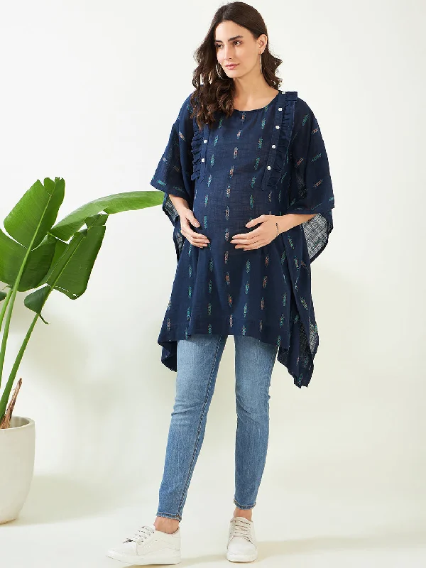 Blue Handloom Cotton Maternity Kaftan