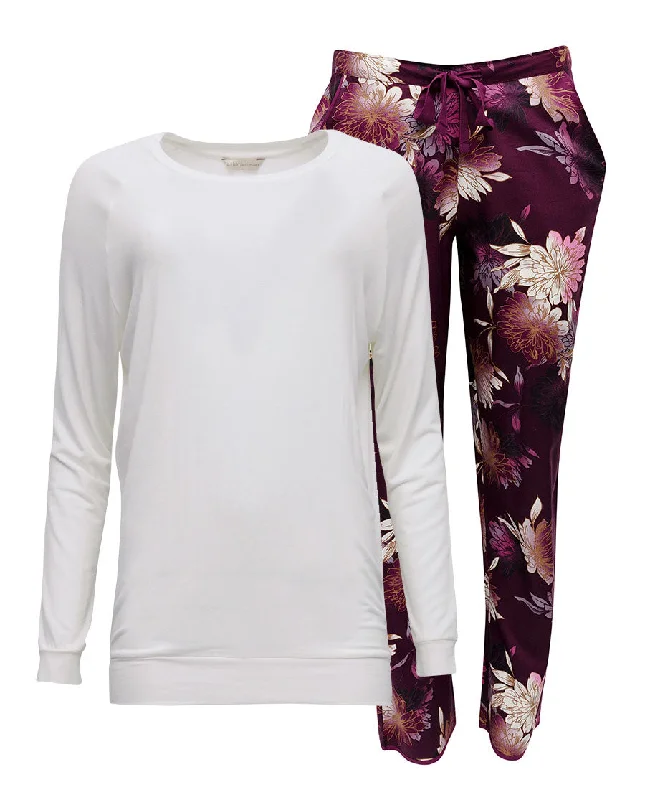 Eve White Slouch Jersey Top and Floral Print Pyjama Set