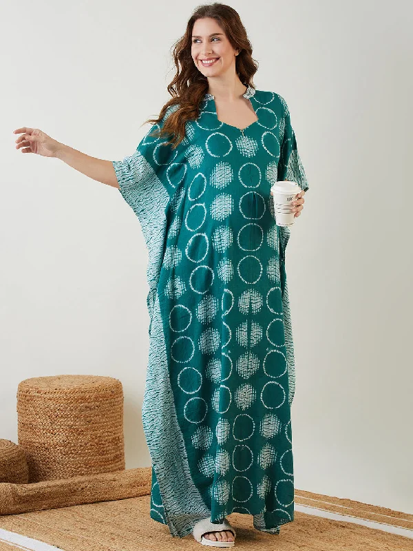 Green Shibori Dyed Maternity Kaftan