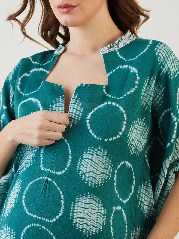 Green Shibori Dyed Maternity Kaftan