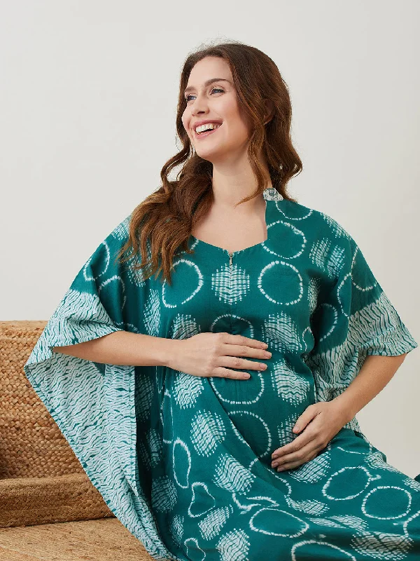 Green Shibori Dyed Maternity Kaftan