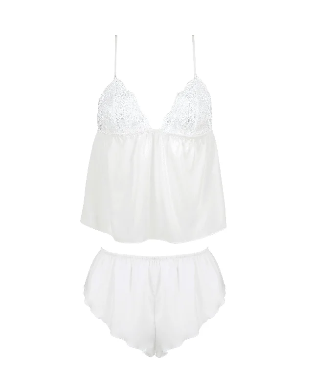 Marseille Luxury Satin Cami and Short Set White