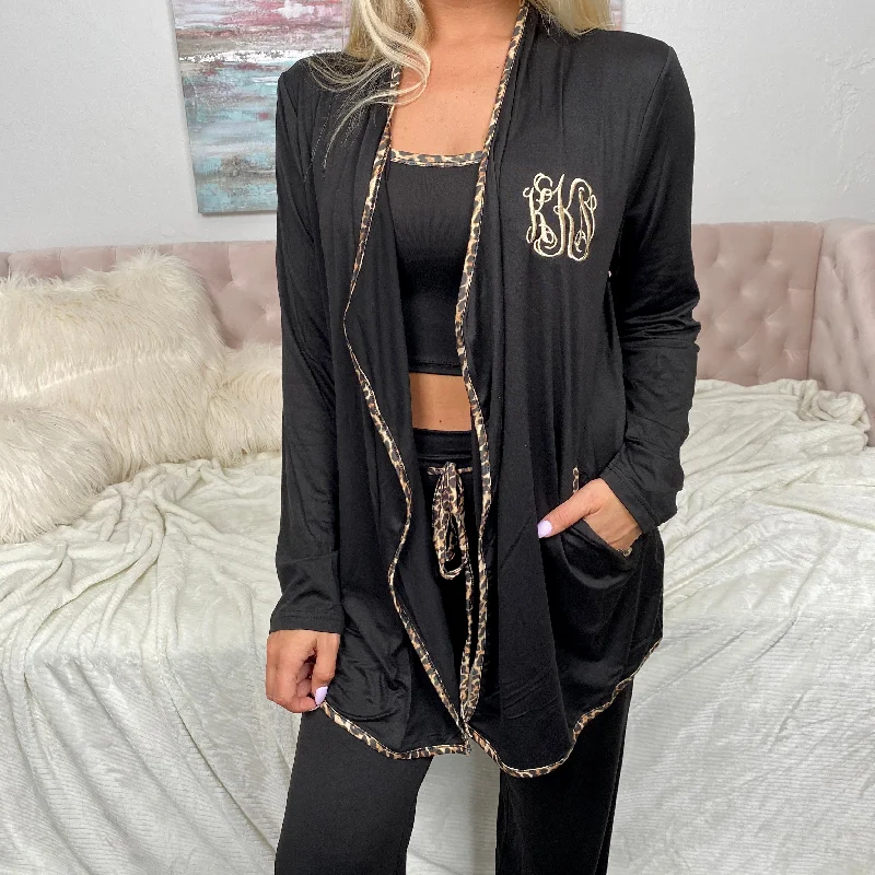 Monogram Leopard Trim Cardigan