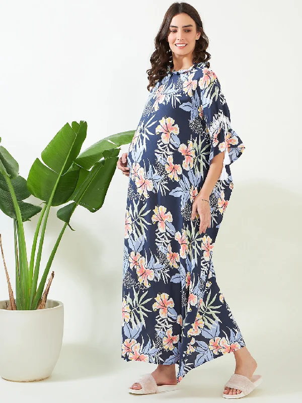 Navy Blooms Maternity and Feeding Kaftan