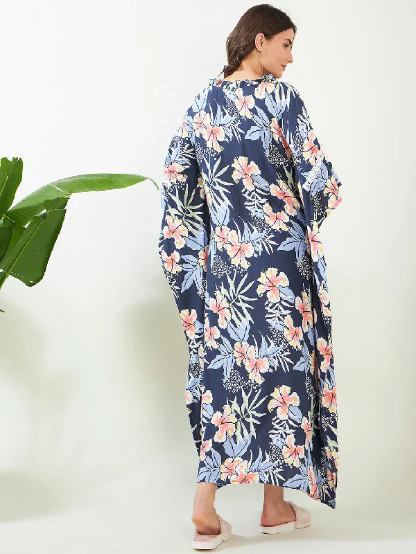 Navy Blooms Maternity and Feeding Kaftan