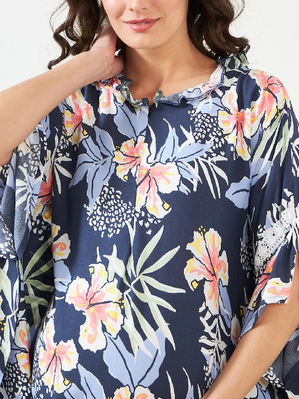 Navy Blooms Maternity and Feeding Kaftan