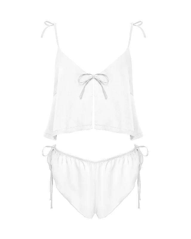 Ottilie Luxury Satin Crop Cami and Short Set White