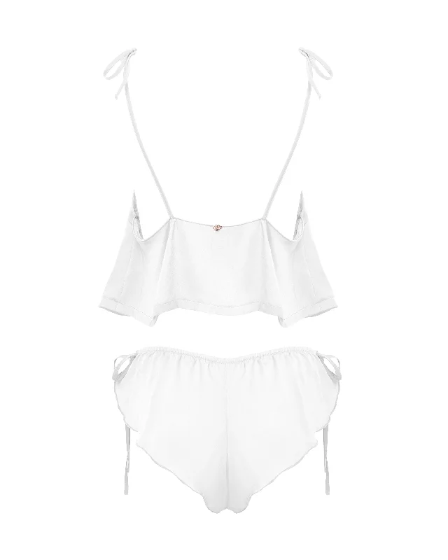 Ottilie Luxury Satin Crop Cami and Short Set White