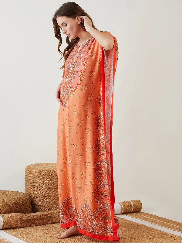 Peach Flora Maternity and Nursing Kaftan