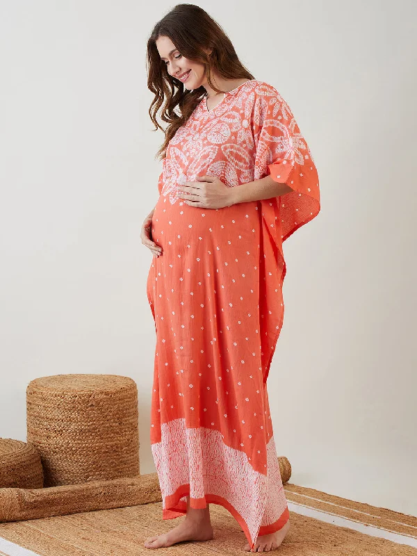 Peach Shibori Dyed Maternity Kaftan