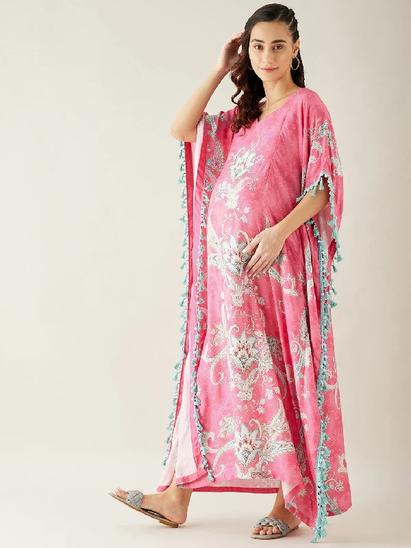 Pink Digital Printed Day Wear Maternity Kaftan