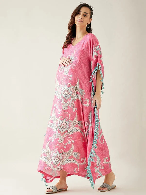 Pink Digital Printed Day Wear Maternity Kaftan