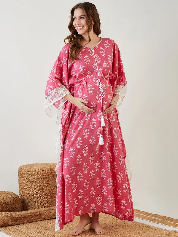 Pink Handblock Nursing Kaftan