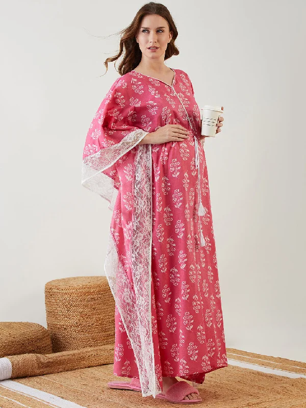 Pink Handblock Nursing Kaftan