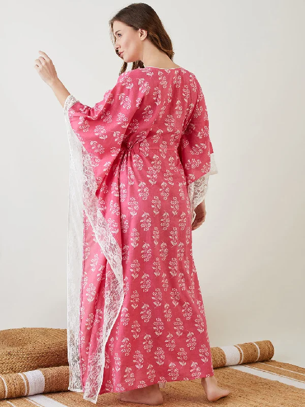 Pink Handblock Nursing Kaftan