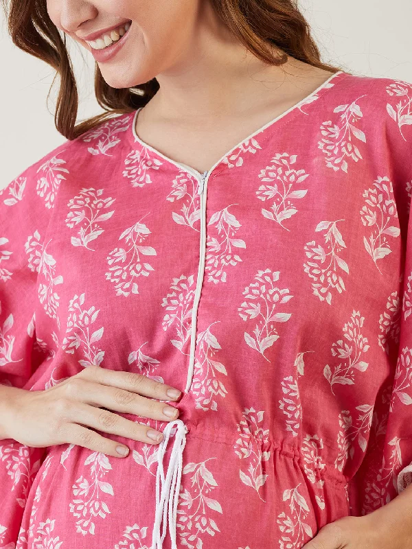 Pink Handblock Nursing Kaftan