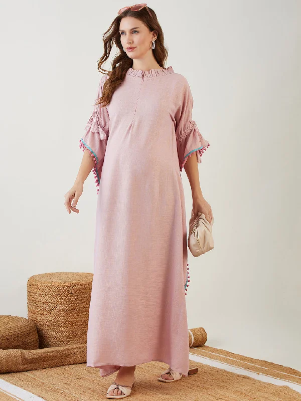 Pink Serene Linen Maternity Kaftan