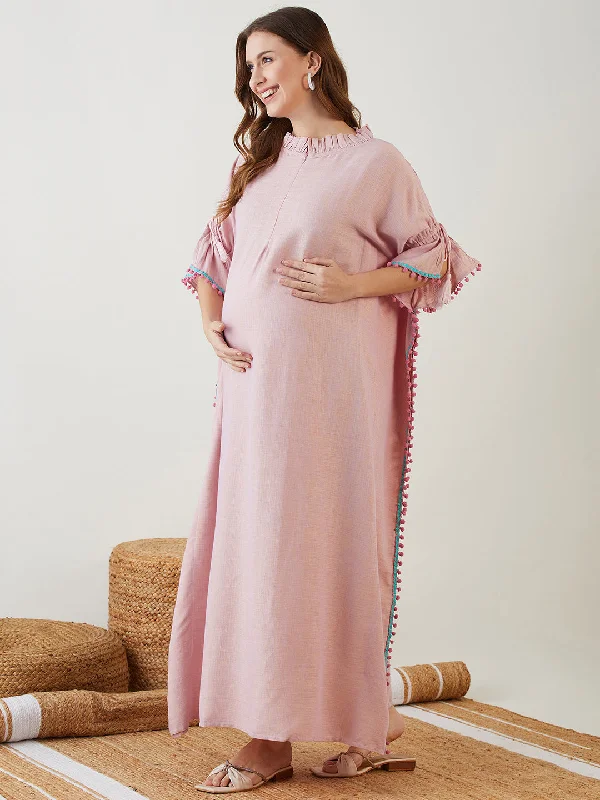 Pink Serene Linen Maternity Kaftan