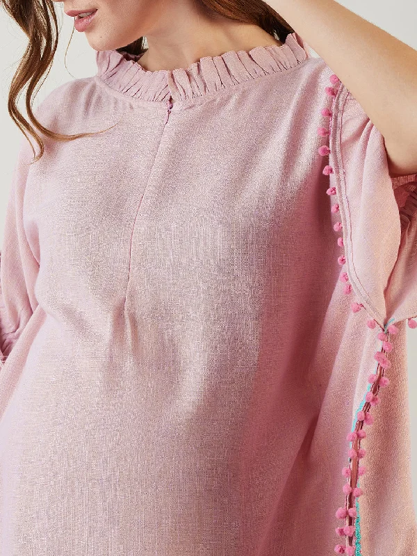 Pink Serene Linen Maternity Kaftan