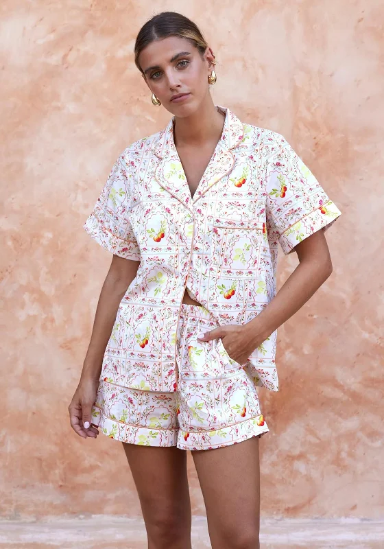 The Night Store Tile Print Short Pyjama Set and Hair Tie, Multi