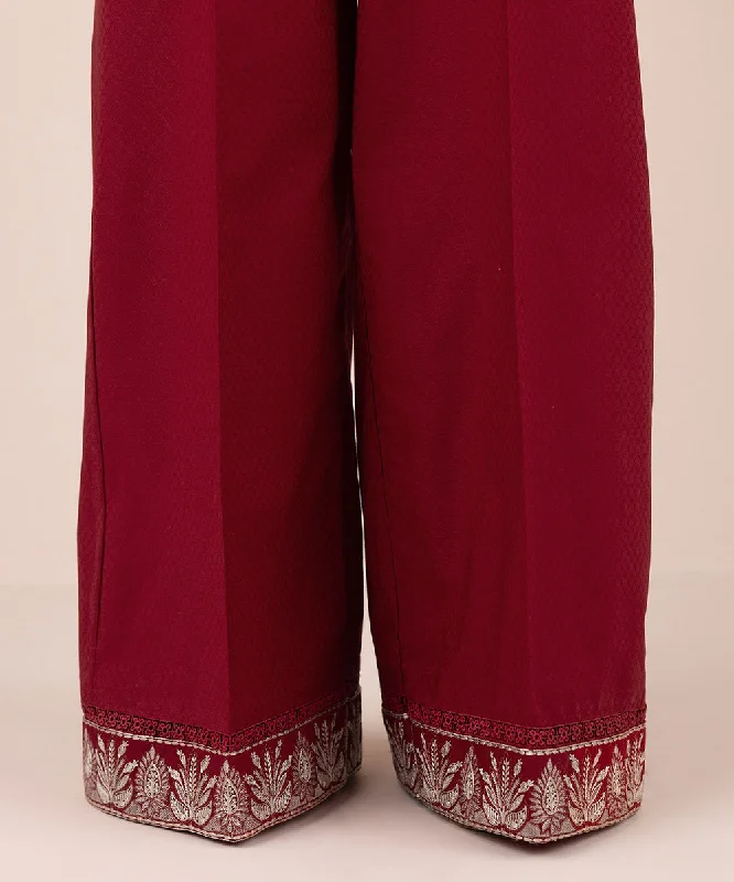 Embroidered Dobby Flared Pants