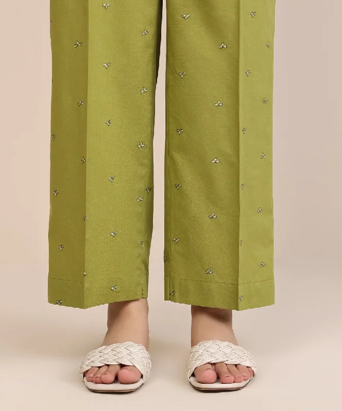 Embroidered Cambric Straight Pants