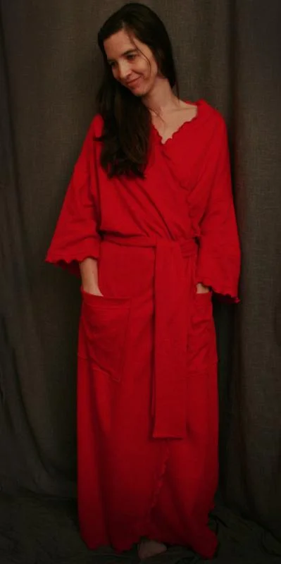 Cherry Red Long Wrap Robe Check Collection