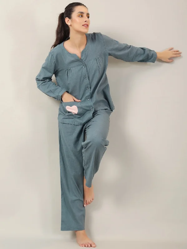 POWDER BLUE SOLID Night SUIT